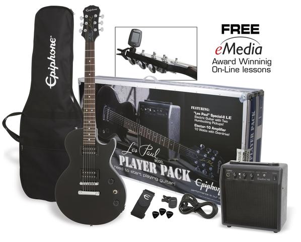 Epiphone Les Paul Player Pack el-guitar, pakkeløsning Ebony